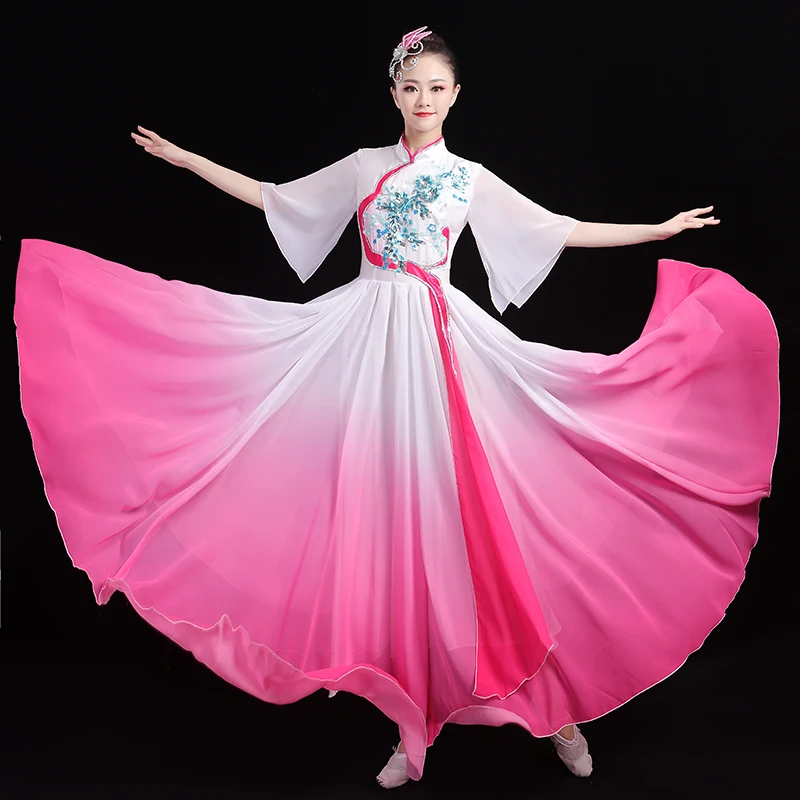

Chinese Hanfu Dj Costume National Dance Dress Chorus Plum Blossom Song Classical Yangge Group Fan Performance Female Long Skirt