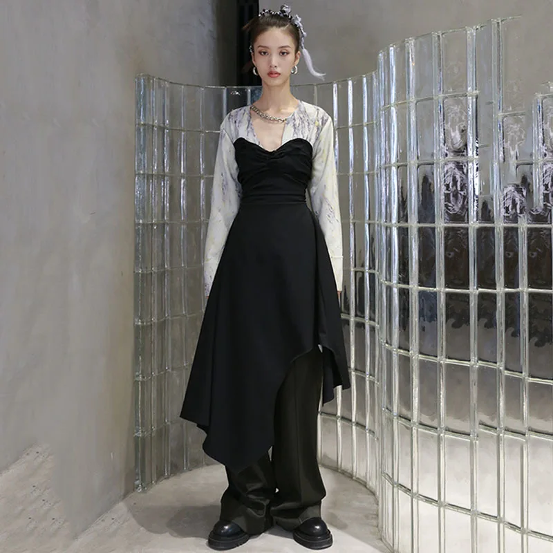 

SeeBeautiful Pleated Bust Adjustable Sleeveless Dress Irregular Belt All Match Simple New Fashion 2021 Spring Women E096