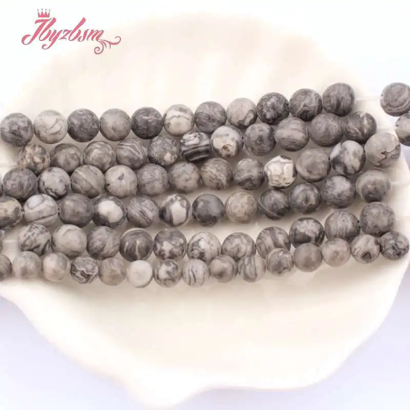 

Natural Map Stone Genuine 6/8mm Round Loose Spacer Stone Beads For DIY Necklace Bracelats Jewelry Making Strand 15"
