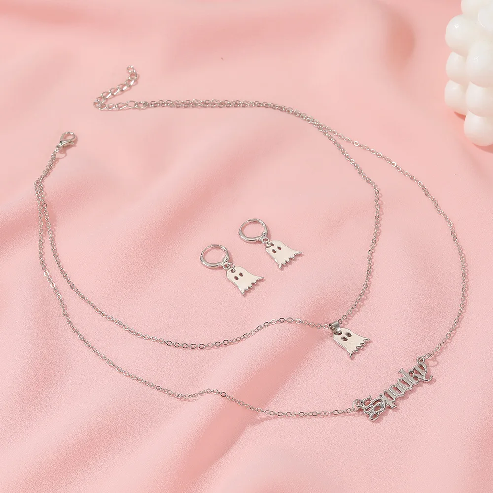Новые серьги ожерелье набор Двухслойное с буквенным принтом забавные эльфа