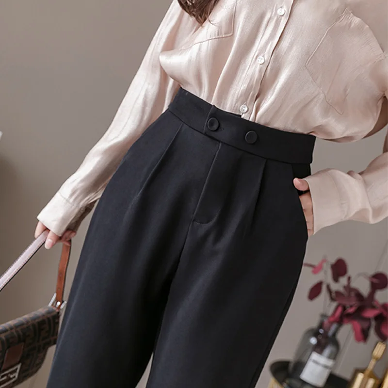 

Limiguyue Spring Autumn Women High Waist Casual Pants female loose wide leg pants slacks Long Trousers Black Suit Pant Girl K037