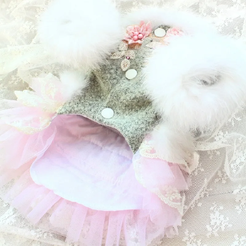 Free Shipping Handmade Pet Clothes Dog Coat Dresses Cat Apparel Noble Grey Wool Flower Winter Holiday Traveling Maltese Yorkie | Дом и сад