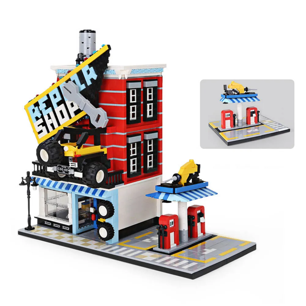 

Expert Creator Car Service Center 2120Pcs Moc Modular Model Corner Garage Building Blocks Bricks Repair Shop Assemble Square