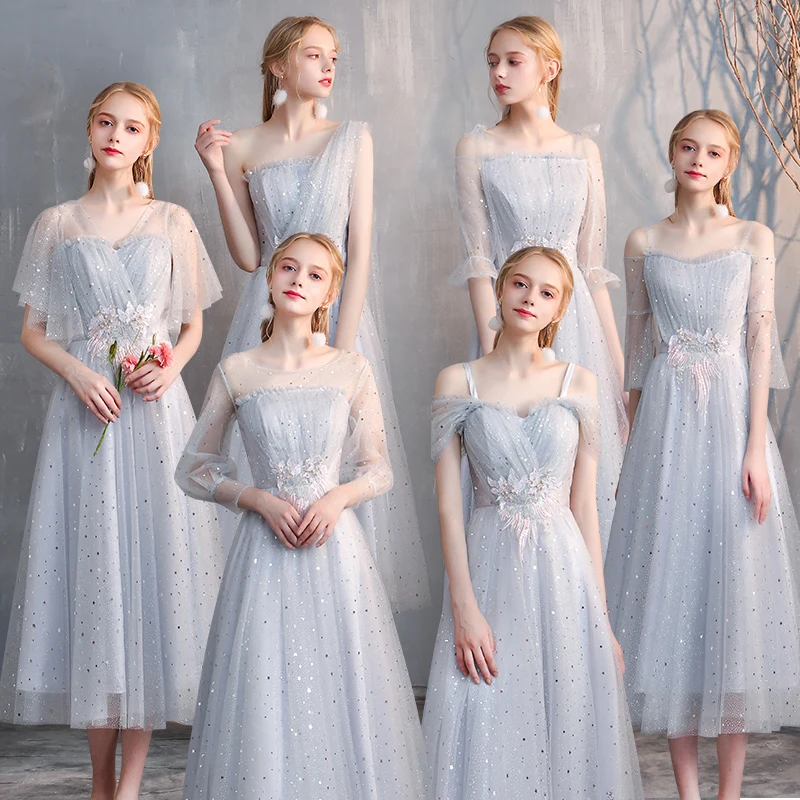 

Gray Lace Bridesmaid Dresses Long Lace Up A Line Tulle Elegant Dress Women For Wedding Party Gala Gowns V-neck Backless Dresses