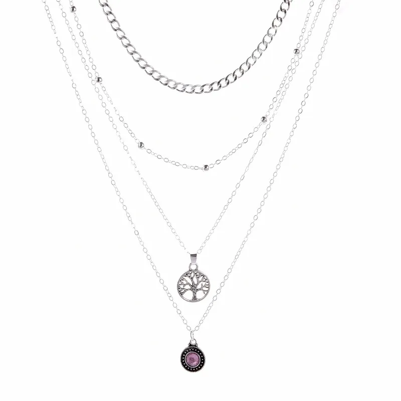 

Necklace Women Tree Necklaces Woman Jewelry Crystal Chain Couples Silver Color Classic High Quality Alloy Multilayer Collares