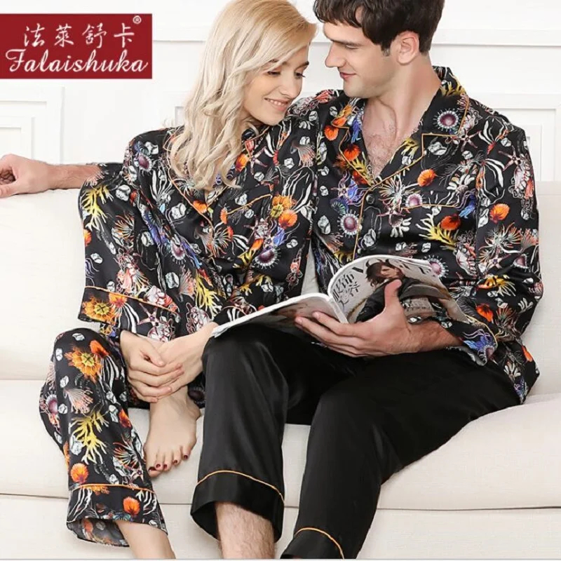 Woman Pajamas Sets 100% Silk Stain Floral Homewears 2020 Lady Silk Sleepwear Homewear Pyjamas Sets Long Sleeve