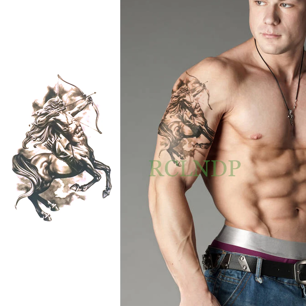 Водостойкая Временная тату наклейка лошадиный лук и стрела искусственная