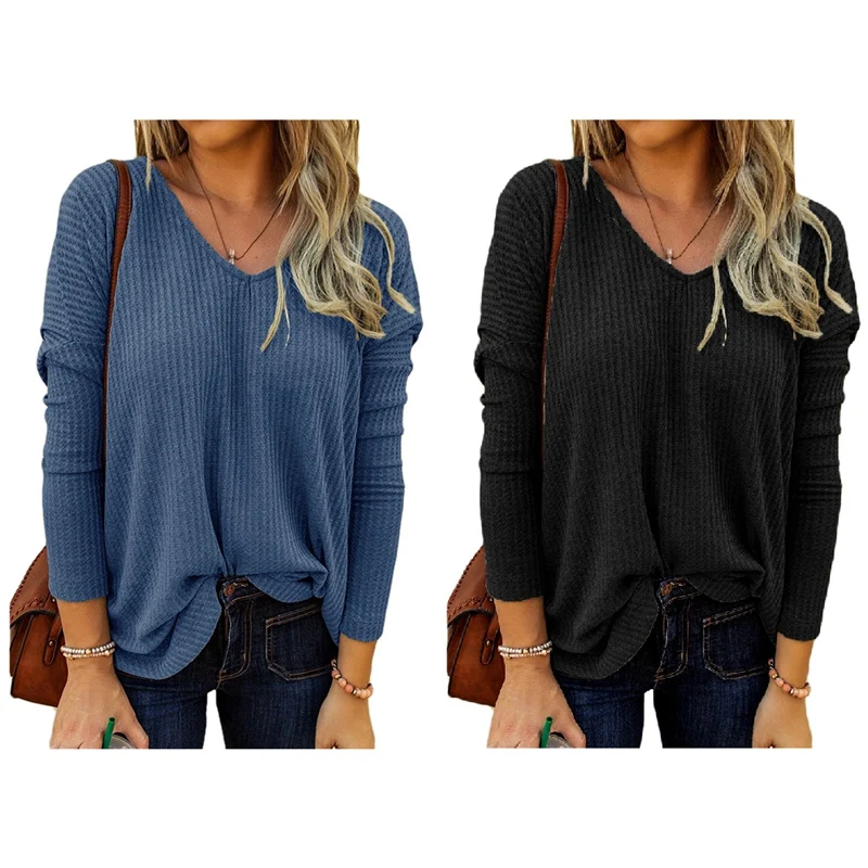 

Женская трикотажная футболка с V-образным вырезом и длинным рукавом