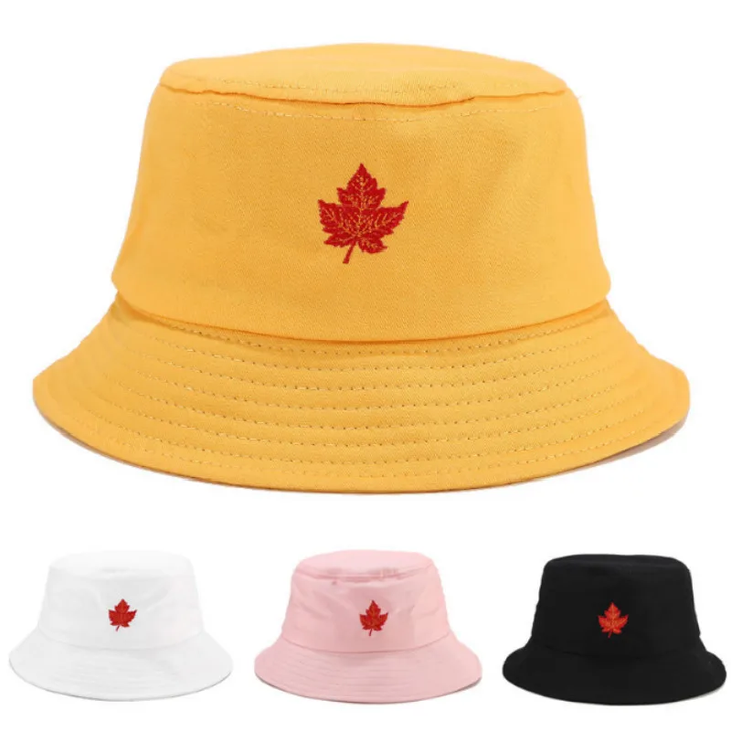 

Cotton Maple Leaf Women Bucket Hat Casual Embroidery Fishing Female Cap Travel Fishermen Sun Hat Outdoor Sports Sunhat Beach Hat