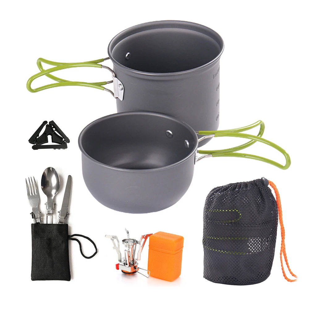 Outdoor Camping Cookware Set Portable Travel Pot BBQ Tableware Furnace Head Aluminum Cookware Stove Burner Camp Cooking Supplies