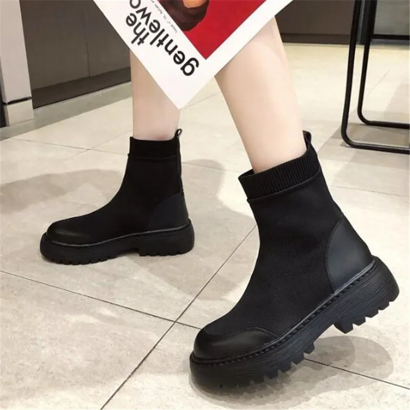

Women's boots autumn winter fashion thick-soled elastic stockings women shoes casual breathable womens riding boots Chelsea boot