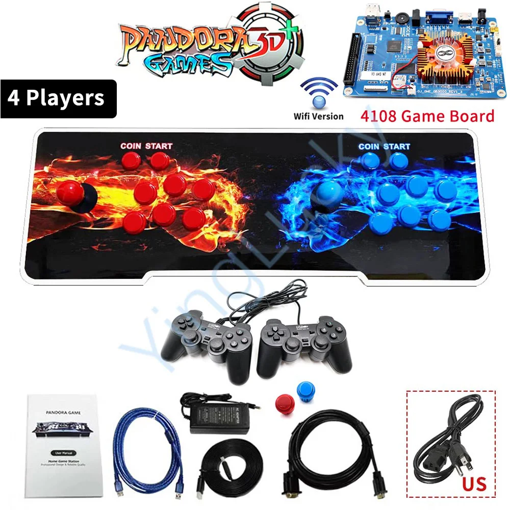 

Pandora 3d Games WiFi 10000 in 1 2 Player Zero Delay 6 Buttons Joystick Controller Arcade Console Retro Arcade Game Box PC