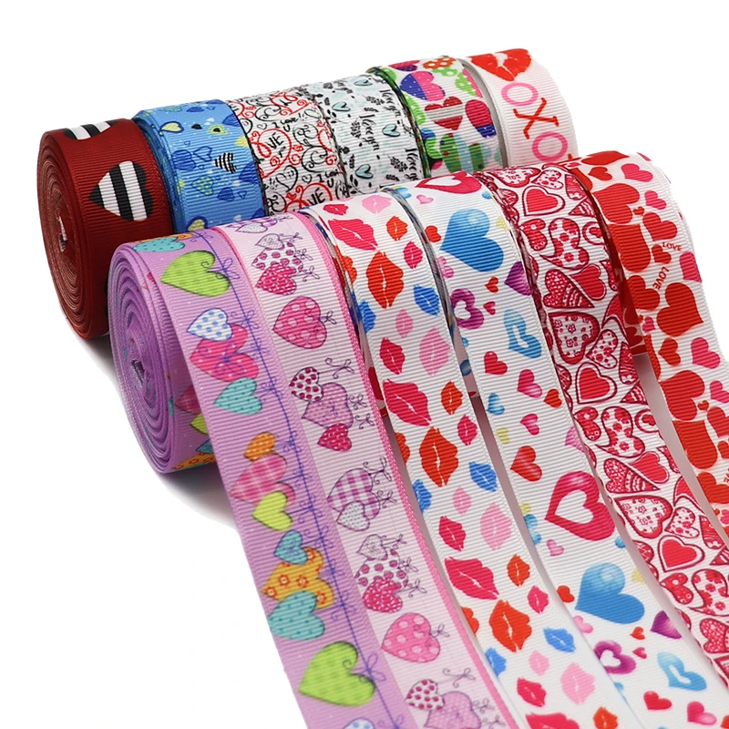 

Лента Grosgrain для бантов, 10 ярдов, 1 дюйм, 22 мм, с принтом на День святого Валентина, для рукоделия, ручной работы, Y2021010804