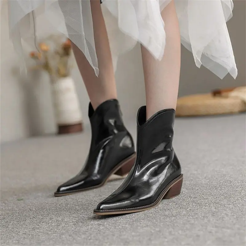 

Женские ботильоны из натуральной кожи, с острым носком, на низком каблуке, на молнии сзади