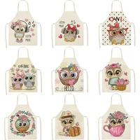 1pc 66x47cm owl pattern kitchen adult apron sleeveless cotton linen kids aprons for cooking baking bbq home cleaning tools