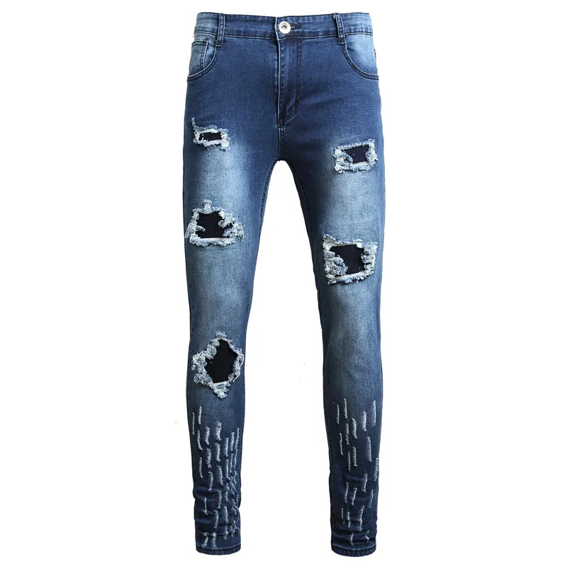 

MORUANCLE Fashion Mens Hi Street Destroyed Jeans Pants With Holes Streetwear Ripped Denim Trousers Distressed Torn Jeans