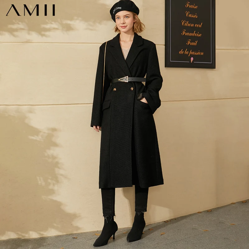 

Amii Minimalism Winter Coat Women Fashion OLstyle Solid Lapel Female Woolen Coat Causal Jackets For Women 12041009