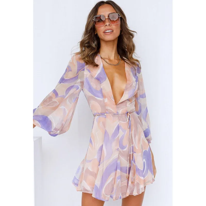 

Женское платье с длинным рукавом-фонариком, V-образным вырезом