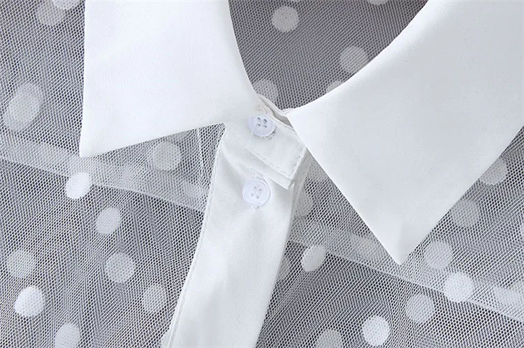 Хит женское стильное платье рубашка в горошек лоскутное Прозрачное миди с