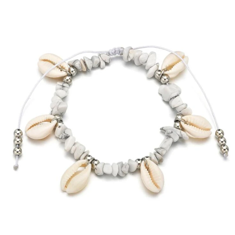 Женские ножные браслеты в стиле бохо с ракушками и каменными бусинами пляжные