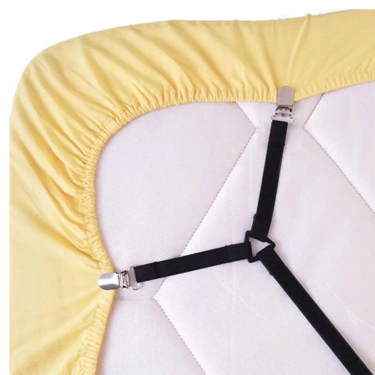 

Elastic Bed Fitted Sheet Straps,Adjustable Bed Sheet Suspenders Gripper Fastener Clips, 4 Sides Fuit for Round and Square Mattre
