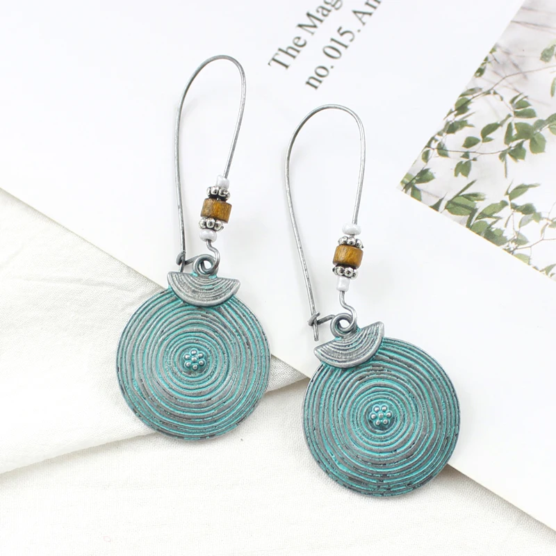 Ретро круглая спиральная подвеска висячие серьги с натуральным камнем в