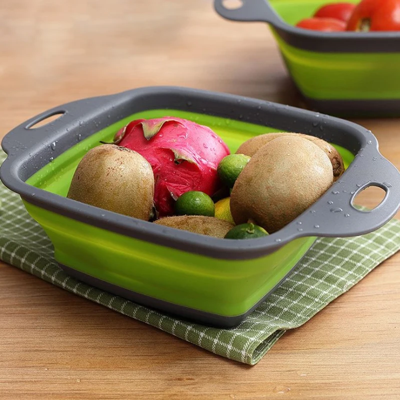 Foldable Fruit Vegetable Washing Basket Strainer Portabl Silicone Colander Collapsible Drainer With Handle Kitchen Tools | Дом и сад