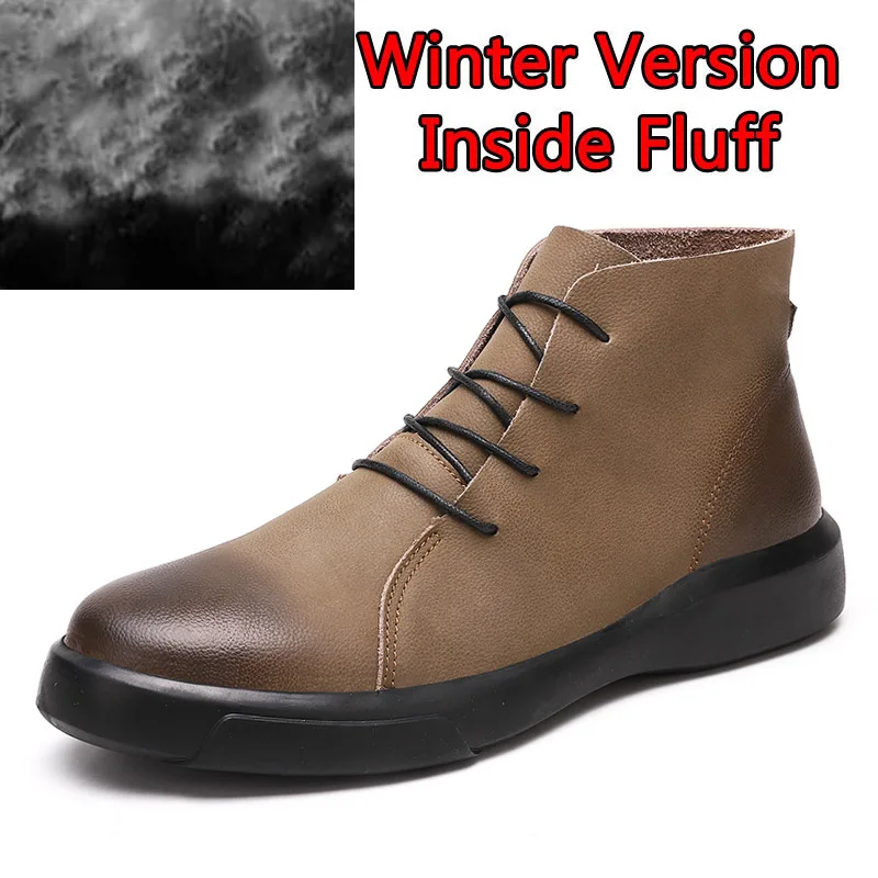 Winter Khaki Surgut, фирменные Мужские ботинки ПУ мокасины из искусственной кожи для Для мужчин осень-зима обувь Для мужчин полусапоги зимние мотоботы размер 38-47 - Цвет: Winter Khaki