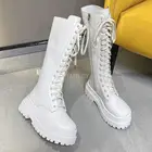 Женские зимние высокие сапоги до колена, черные или белые утепленные сапоги В рыцарском стиле на квадратном каблуке, в стиле ретро, 2021