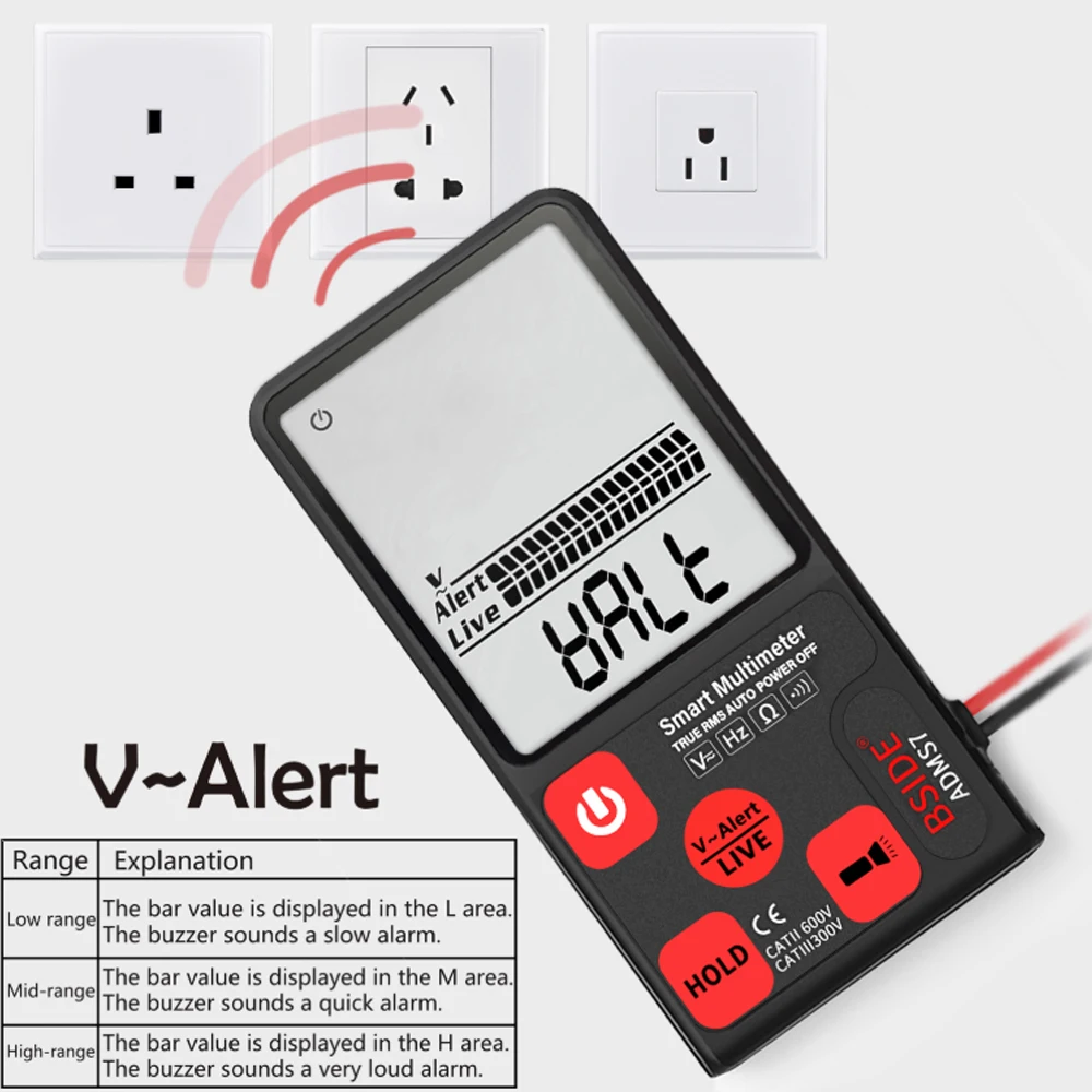 

BSIDE ADMS7 S9CL Ultra-Portable Digital Multimeter Large 3.5" LCD 3-Line Display Voltmeter DMM AC DC Voltage NCV Ohm Hz Tester