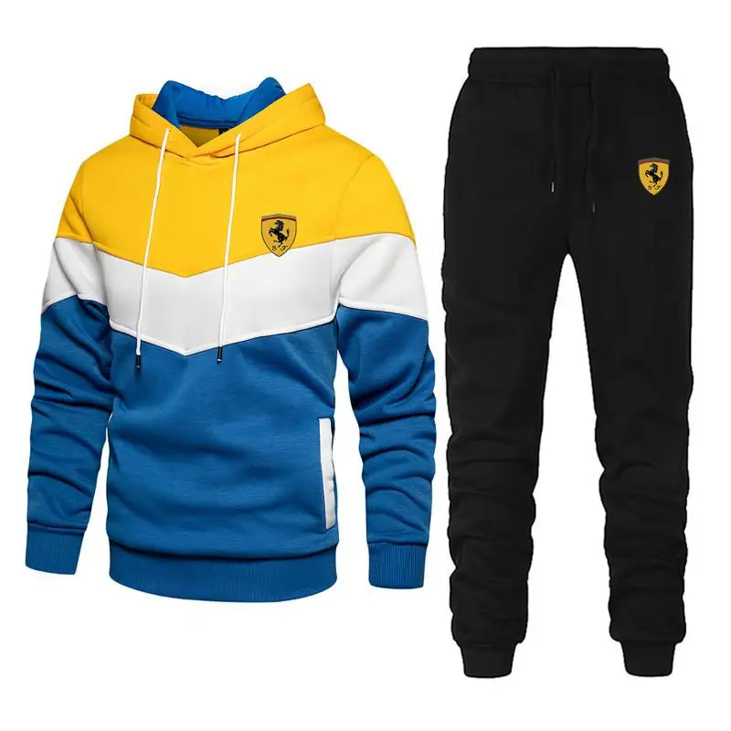 

2021 Men's Ferrari Suit Clothing Sportswear Casual Sports Shirt Hoodie Sportswear Hooded Jacket + Pants Pullover Two-piece Set