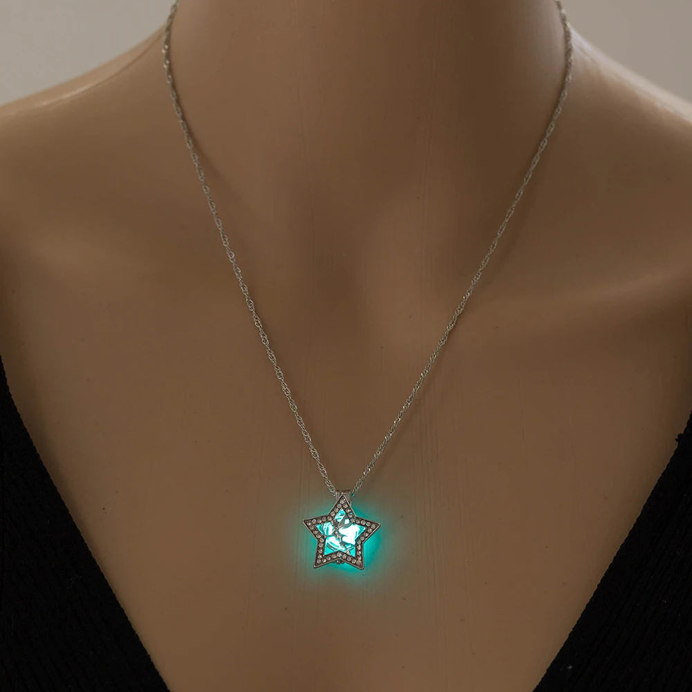 Blue Green 3 цвета, светящаяся в темноте подвеска в виде сердца, ожерелье для женщин, полое светящееся каменное ожерелье, рождественская подвеска, ювелирные изделия - Окраска металла: Blue Green