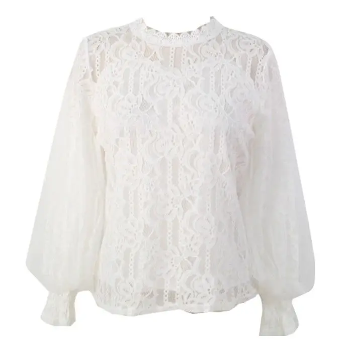 Женские сексуальные кружевные топы кружевная рубашка с пышными рукавами Женский