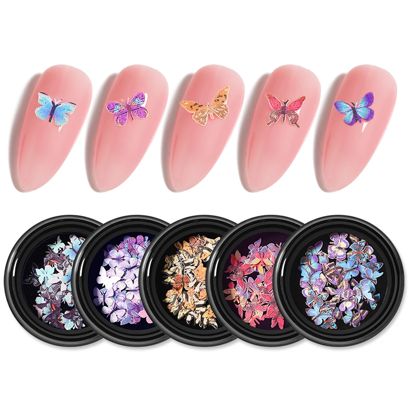 Зеркальные Блестки для ногтей в виде бабочки пайетки смешанных цветов