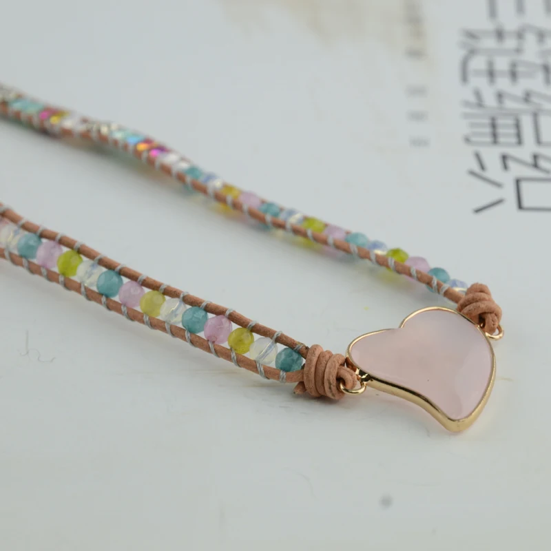 

Luxury Heart Shape Wrap Bracelets W/ Jaspers Crystal 3 Strands Leather Chain Bracelet Fashion Jewelry Bijoux Dropshipping