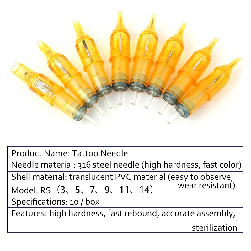 10 шт./лот 3/5/7/9/11/14RS одноразовые полупостоянные Золотые круглые тату игла для
