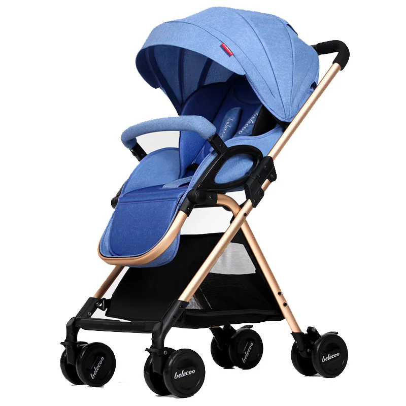 Легкая детская коляска золотого цвета коричневая переносная люлька бесплатная