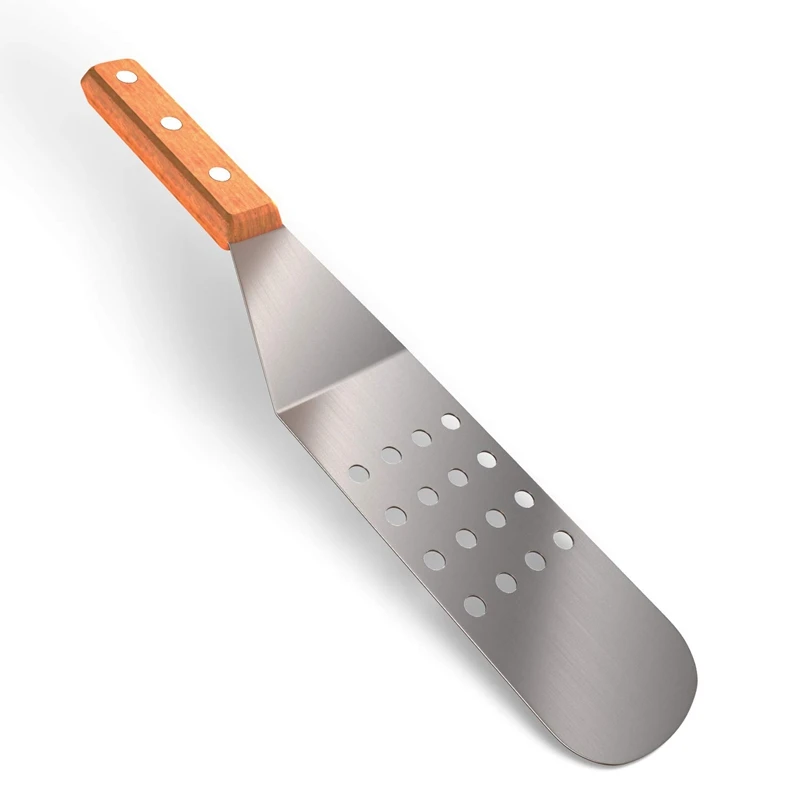 Griddle Accessory Tool Stainless Steel Metal Shovel with Wooden Handle for Barbecue Trays Dough Scraper Baking Tray B |