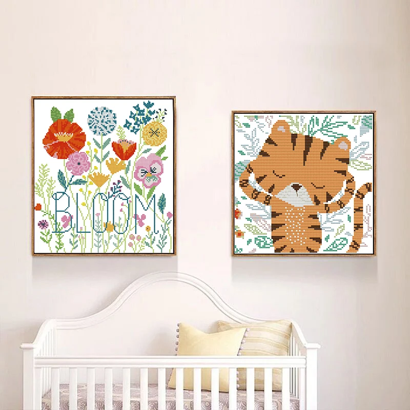 Joy Sunday Cross Stitch Kit Thinking Little Tiger Pattern 14CT 11CT Counted Handmade DIY Embroidery Needlework Sets | Дом и сад