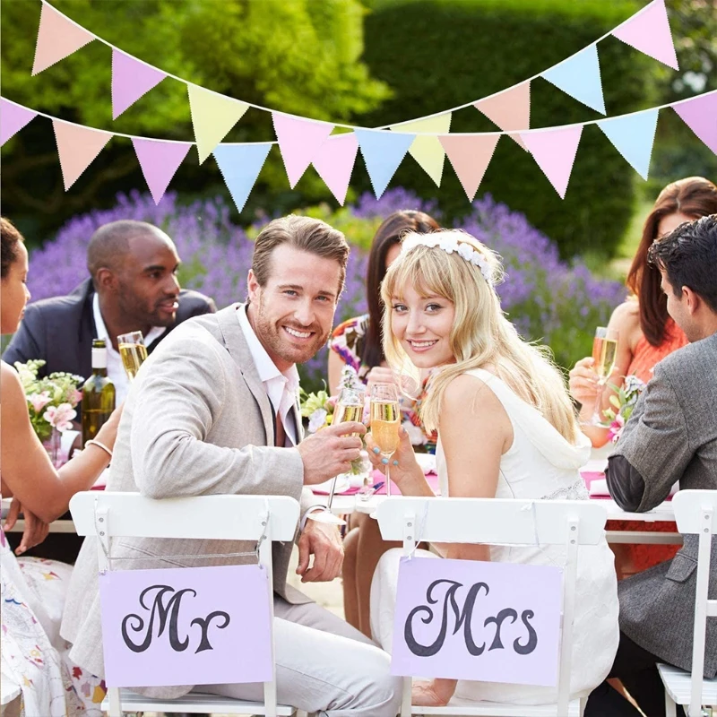 

4Pcs 4 Meters 12 Pieces Bunting Banner Rainbow Faux Linen Garland Decoration