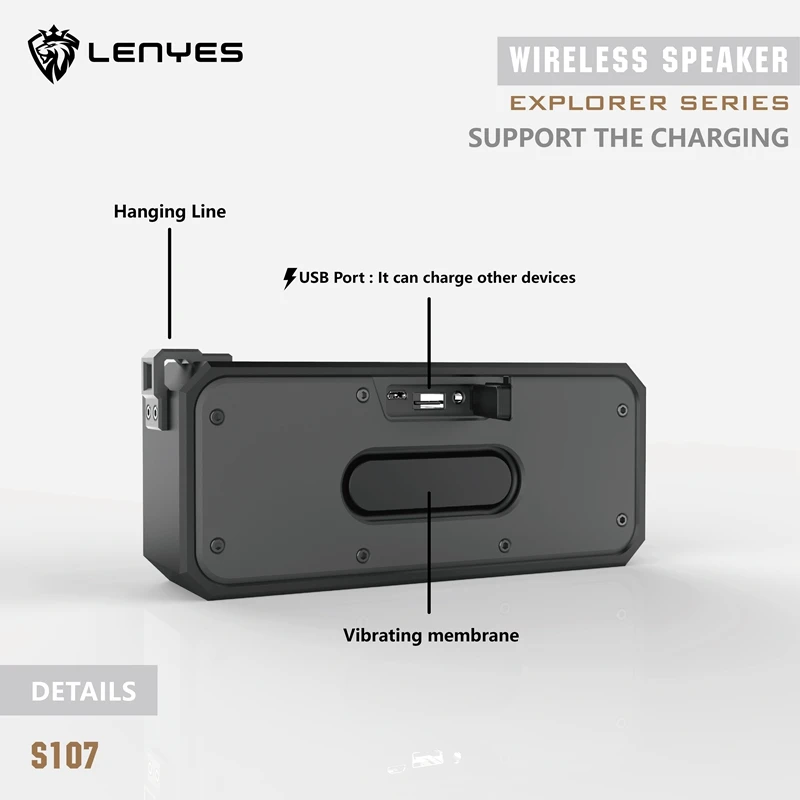 Lenyes водонепроницаемый Bluetooth динамик коробка TWS портативный IPX 7 стерео нч-динамик беспроводной громкий динамик s Зарядка для других устройств S107