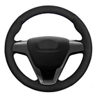 Чехол рулевого колеса автомобиля DIY ручной работы черного цвета из натуральной кожи и замши, для Lada Vesta 2015 2016 2017 аксессуары