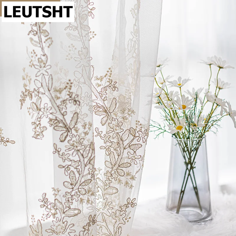 

Korean Curtain for Living dining Room bedroom Tulle Curtains for Bedroom Luxury Princess Romantic Sheer Embroidery Girls Curtain