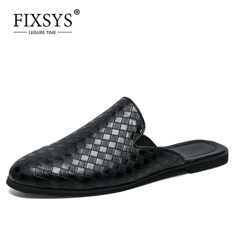 

FIXSYS/модные мужские полулоферы; Шлепанцы из искусственной кожи; Плетеные лоферы; Дышащие мюли; Уличные шлепанцы; Повседневная легкая обувь
