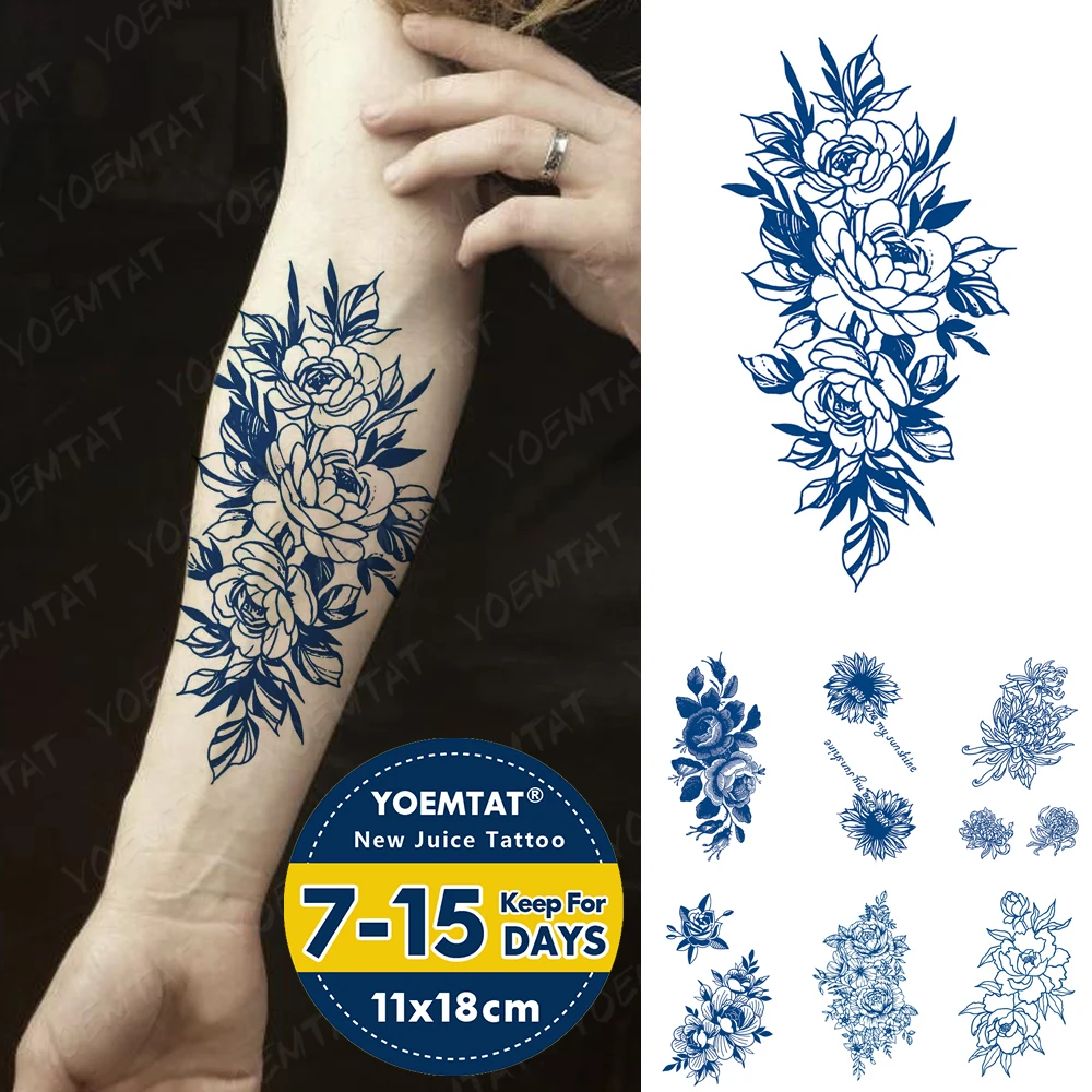

Juice Lasting Waterproof Temporary Tattoo Stickers Peony Chrysanthemum Rose Sunflower Flower Flash Tattoos Body Art Fake Tatto