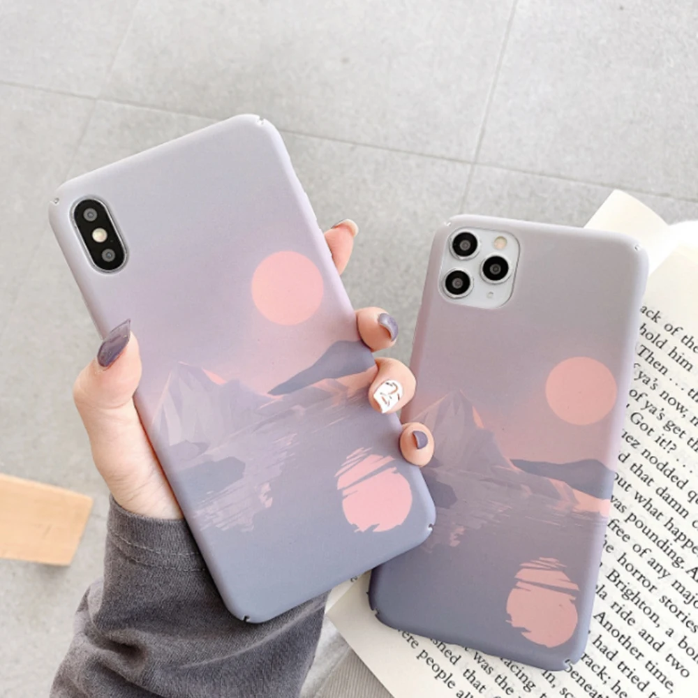 

Sunset Phone Case For iPhone SE 2020 11 Pro X XR XS Max 8 7 6 6s Plus Hard Plastic Back Cover Pink Cases