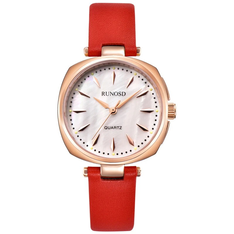 

RUNOSD Ladies Watch Luxury Square Color Shell Miyota Quartz Movement Sapphire Crystal Leather Strap 5205L