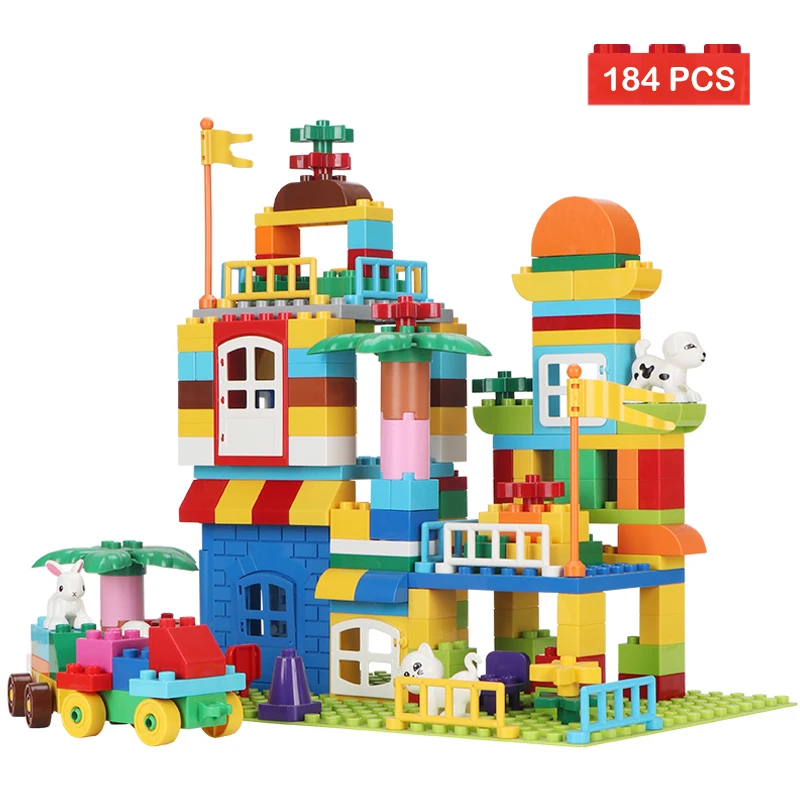 

184pcs Mini Designer Animal House Funnel Slide Blocks Compatible Duploed Building Blocks Children Educational Toy Gift