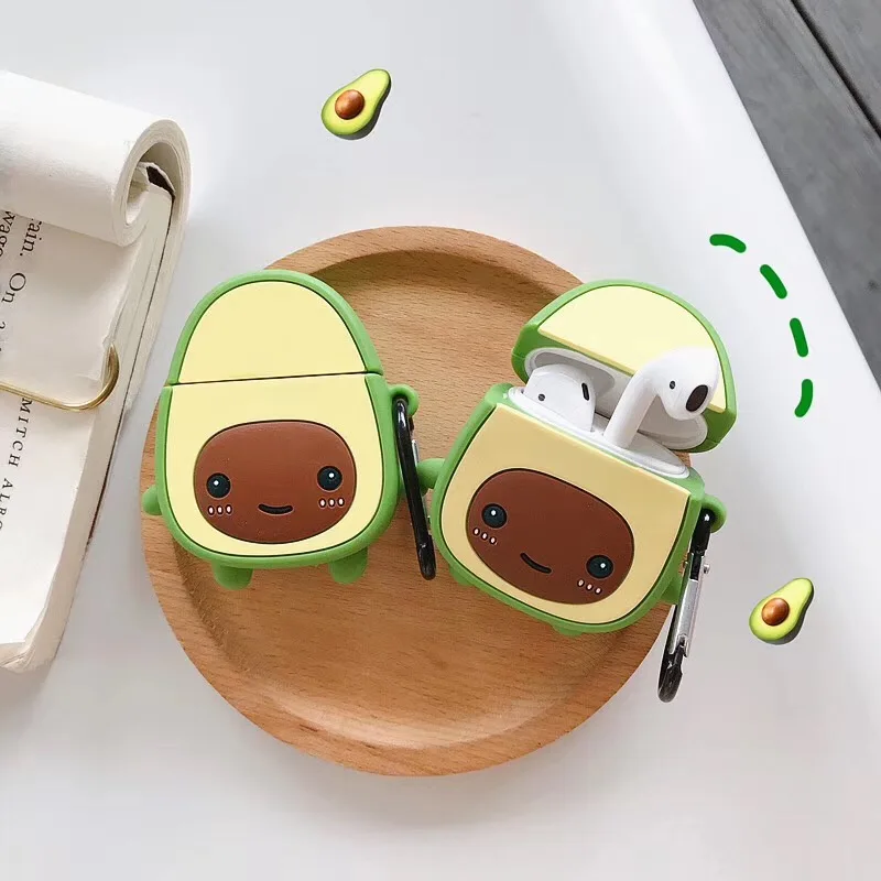 Funda para auriculares de color naranja aguacate dibujos animalos suave bonita funda AirPods carga Airp|Аксессуары для