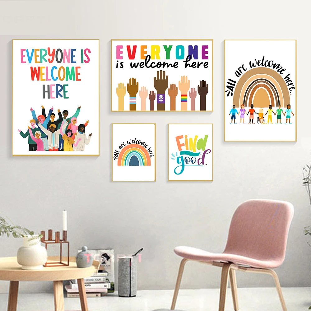 

Classroom Colorful Quote Poster Positive Rainbow Canvas Painting Nursery Wall Art Prints Boho Wall Pictures For Kids Room Decor